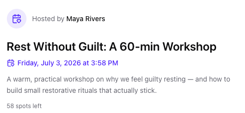 A free workshop page hosted in Evo