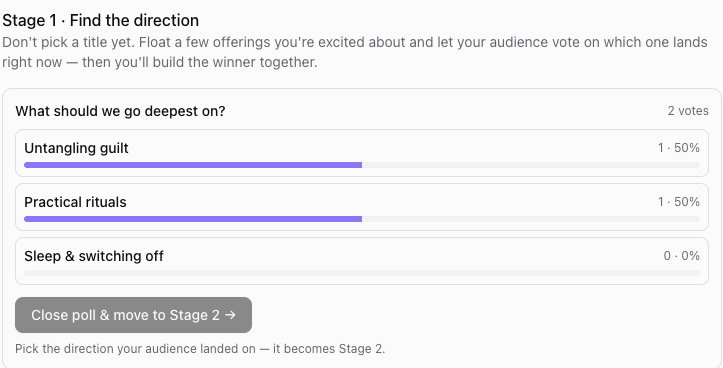 Validating a coaching offer with an audience poll in Evo