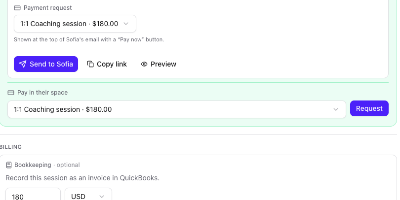 A Stripe payout in Evo — payments go straight to the coach